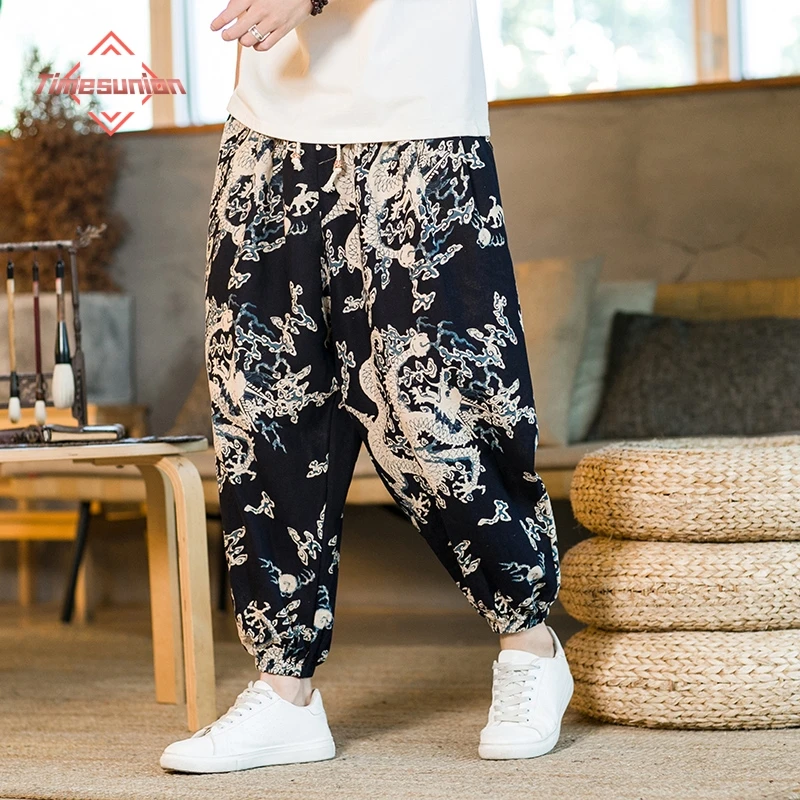 Europäische und amerikanische lässige Harems hosen Männer berühmten Clan-Stil lose Baumwoll-und Leinen hosen für Männer Mode druck Streets tyle