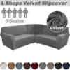 Velvet 3 Pcs L Shaped Couch Covers Sectional Sofa Corner Sofa Cover Plush Stretch 5 Seater Corner Sofa Slipcover Couch Protector 1