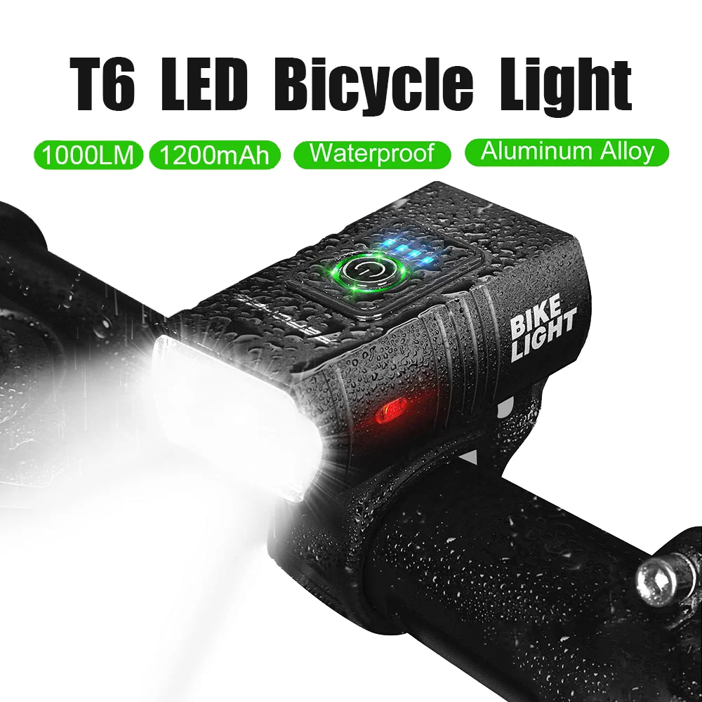 

Portable Bike Light Headlight T6 Bicycle Flashlight LED USB Rechargeable Torch Aluminum Alloy Cycling High Beam Low Accessories