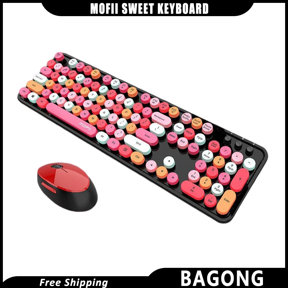 

Mofii Sweet Colorful Keyboard Creative Lipstick Retro Punk Wireless Bluetooth Keyboards Mouse Set Girl Cute Office Gaming Woman