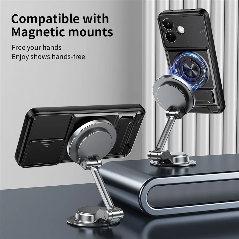 Durable Armor Phone Case with Lens Protection and Magnetic Ring Stand