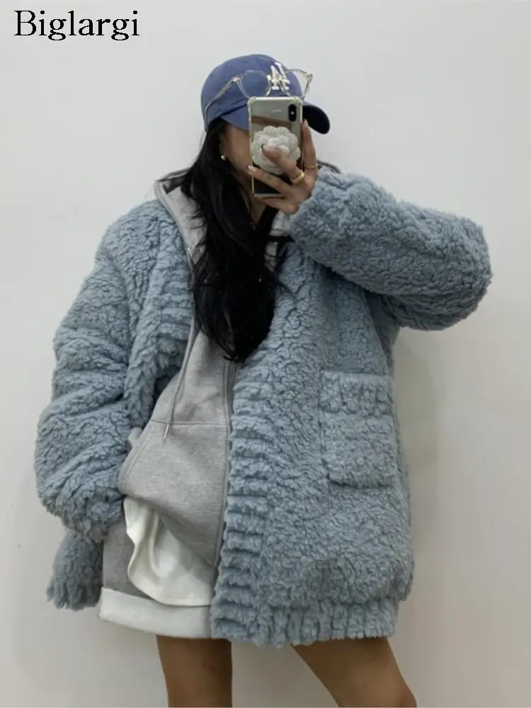 

Осенне-зимнее пушистое пальто из овечьей шерсти, Женская Корейская свободная модная дамская куртка, Длинные повседневные женские куртки без рукавов, пальто 2023