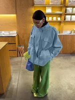 Col montant Multi poche taille cintré vêtements de travail femmes manteau bouton à manches longues haut ample automne dame loisirs vacances manteaux 6