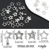30PCS Star Nail Charms 3D Alloy Nail Art Charms 4 Styles Silver Stars Nail Rhinestones Crystal Pentagram Nail Gems for DIY Craft 2