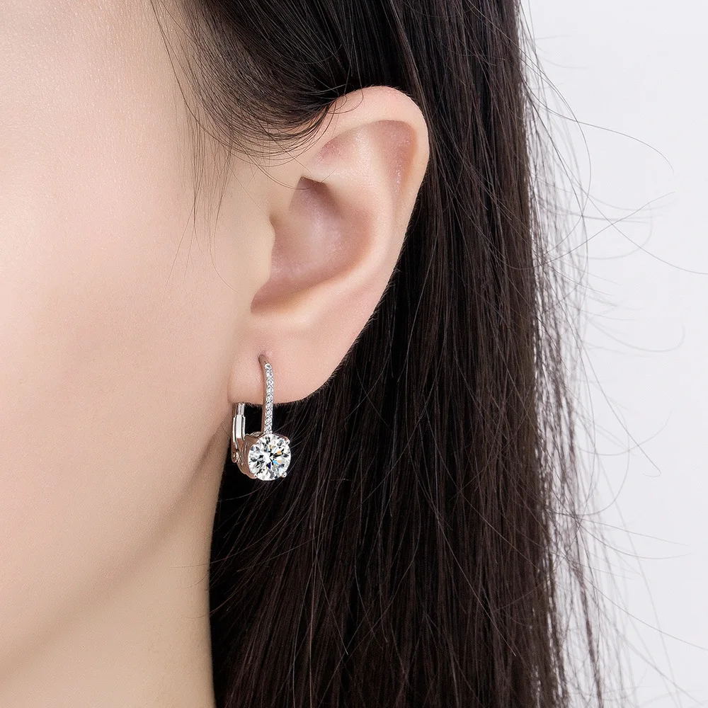 Elegant 925 Sterling Silver Fine Zircon Round Earrings Fashionable Women's Wedding Party Jewelry - 4