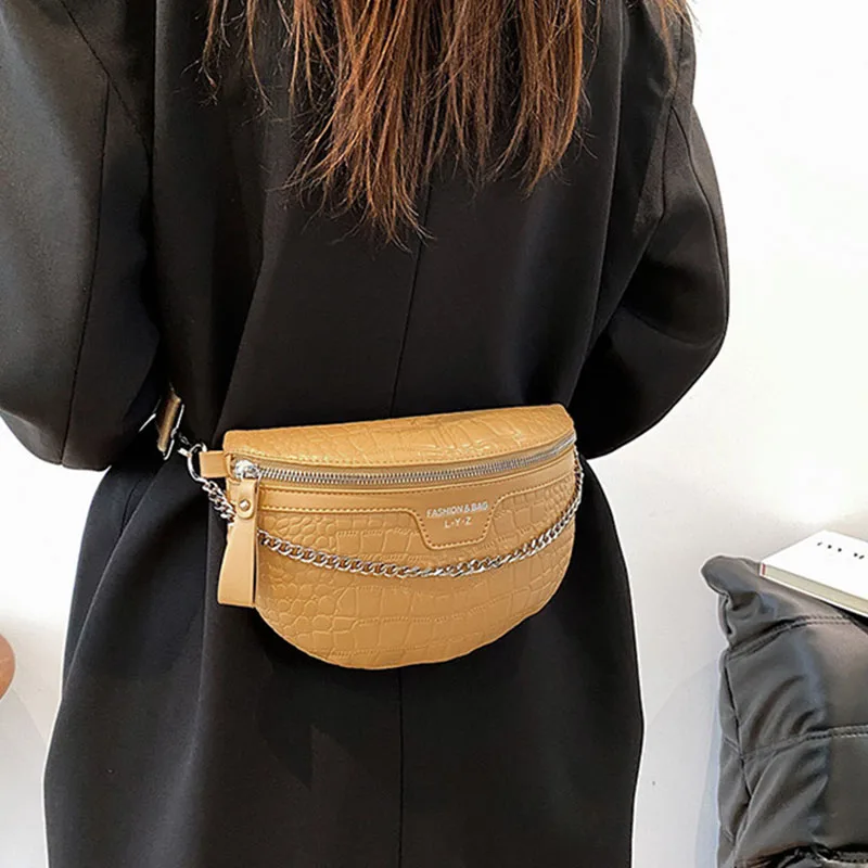 Chain Waist Bag For Women Designer Jacquard Embroidered Shoulder Handbag Pu  Leather Belt Bag Wide Strap Crossbody Chest Bag Sac - AliExpress