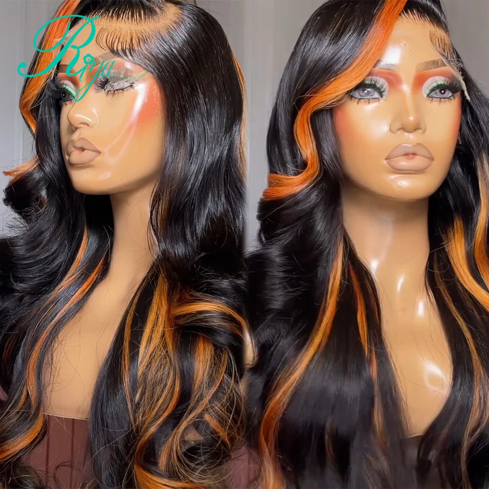5x7 Lace Closure Wig Highlight Orange Color Wig Body Wave Glueless 34 Inch Human Hair Pre-cut Lace 360 Full