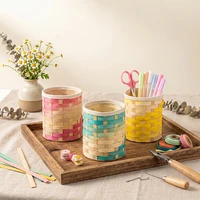 DIY Bamboo Weaving Pen Holder Material Kit Handmade Desktop Stationery Storage Bucket Craft Supplies for Gift Home Office Decor 2