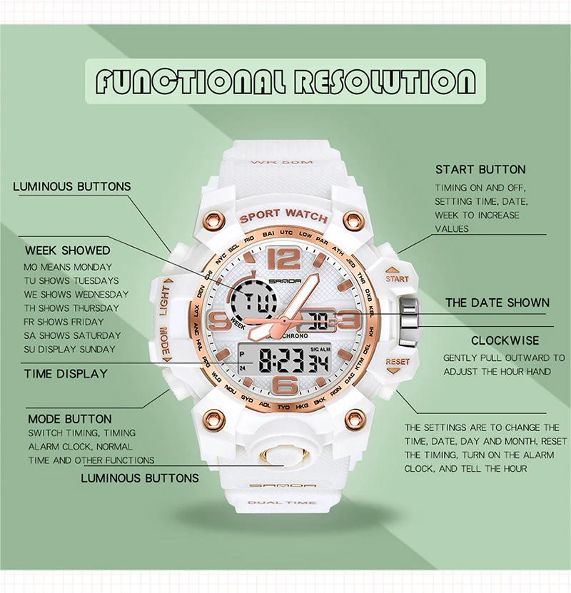 SANDA New Design Women Watches Sports Military Waterproof Watch Analog Digital Watch Ladies Clock Casual Relogio Feminino 842