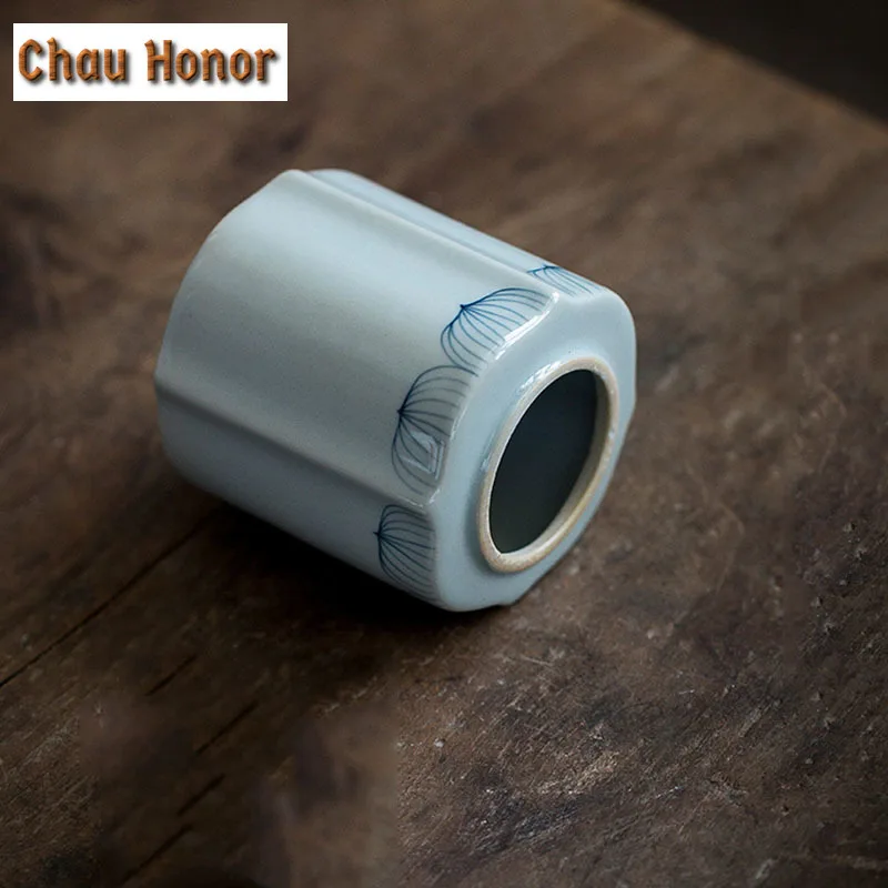 Vintage Blue And White Tea Cans Hand Painted Lotus Art Ceramic Tea Packaging Jar Sealed Storage Candy Kung Fu Teaware Services