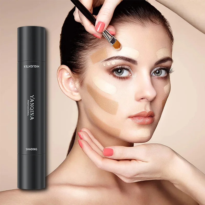 Face Bronzer Facial Contour Stick Face Highlighter Double-headed Face Brown Bronzer Contour Stick Face Foundation Make Up Pen Smooth Contour Shadow Highlight Concealer Cosmetics