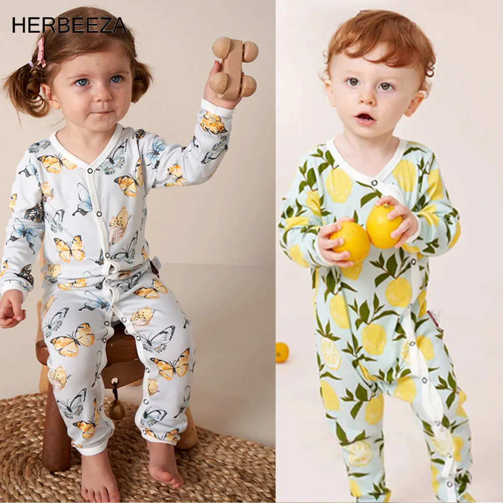 

Детский хлопковый комбинезон с длинным рукавом, с принтом