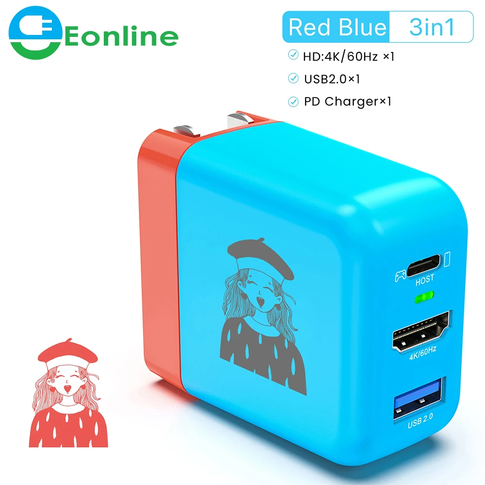 Eonline 2D Gan 65W Caricabatterie Tv Docking Station Usb C A 4K 60Hz Hdmi Usb 2.0 Hub Per Nintendo Switch Gan Fast Charger