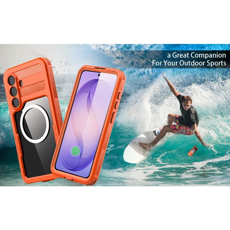 Enhanced Waterproof Magnetic Shock-Absorbent Case with Screen and Lens Protection