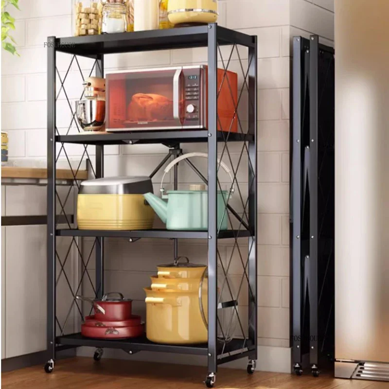 Nordic Iron Kitchen Cabinet Rack Floor-standing Multi-layer Microwave Oven Storage Racks Home Furniture Foldable Storage Shelf 5