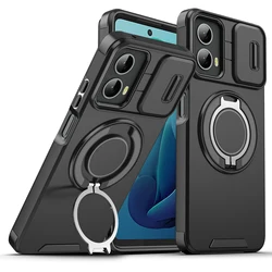 Luxury Armor Phone Case with Magnetic Bracket & Lens Protection - Shockproof Cover for Motorola Moto G Stylus 5G (2024) (Black)