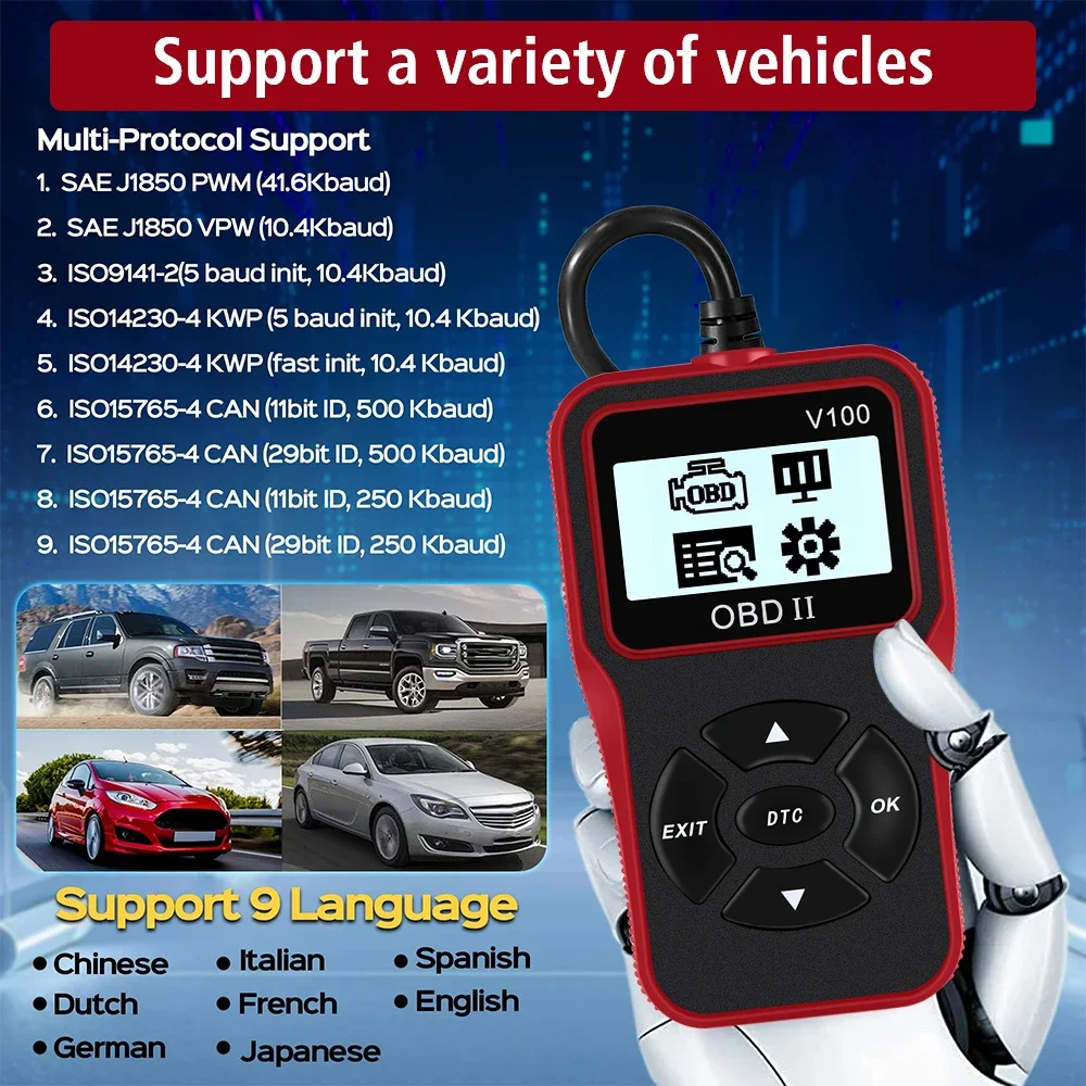 Scanner per auto per veicoli 12V OBD2 Accessori per auto Parti Strumenti di riparazione Scanner Strumenti per officina meccanica Lettore di codici Lettura - immagine 4