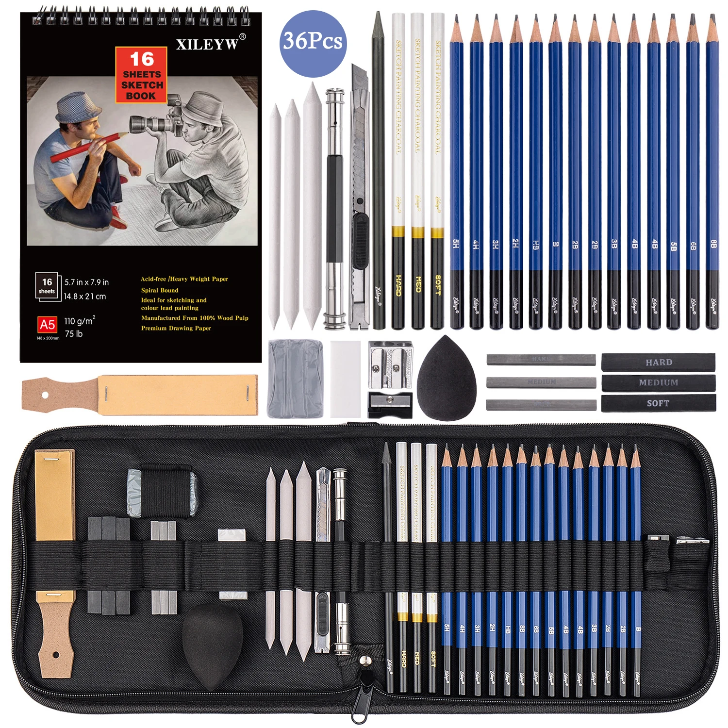 35Pcs Sketch Drawing Pencil Set Carbon Charcoal Graphite Stick Rod Graphing Art  Kit Zipper Case For Beginner Professional Artist - AliExpress