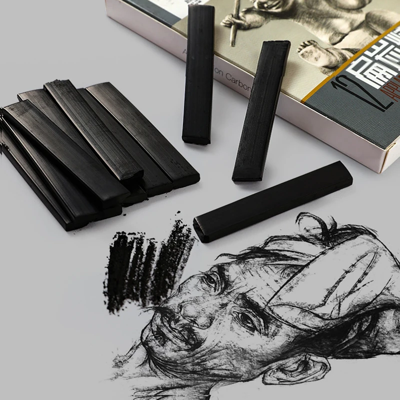 Master Specialized Carbon Rods Sketch Drawing Pencils Art Student Fine Arts Supplies Thick Charcoal Strips 12 Pcs Box