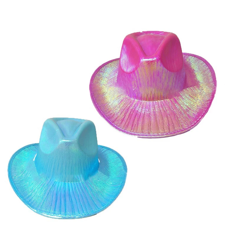 

1Pc Pearlescent Blinking Lights Cowgirl Hat Holiday Costume For Western Cowboy Hat For Party Women Wide Brim Caps