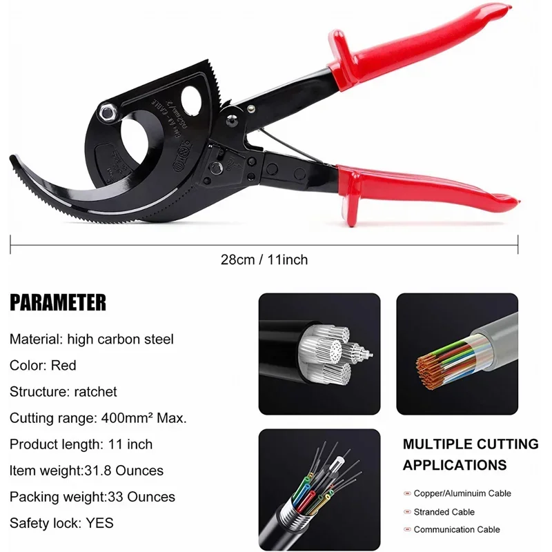 MALAYAS HS520A Heavy Duty Ratchet Cable Cutter - Cuts Aluminum & Copper Cable Up To 400mm² - One-Hand Operation Tool