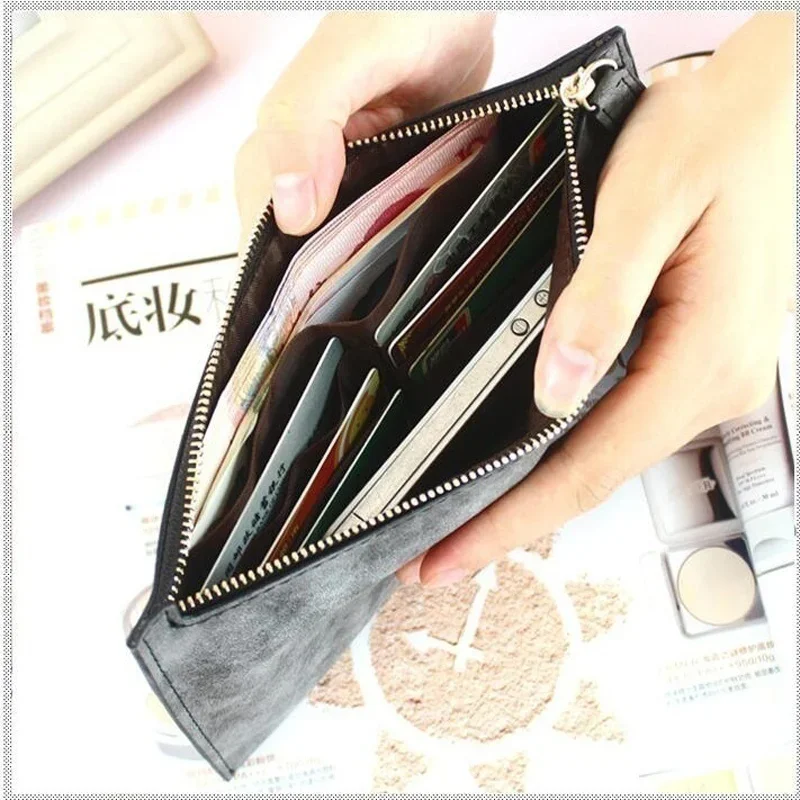 Japanese and Korean First-layer Cowhide Long Zipper Womens Wallet Genuine Leather Large Banknote Nappa Pattern Zipper Bag