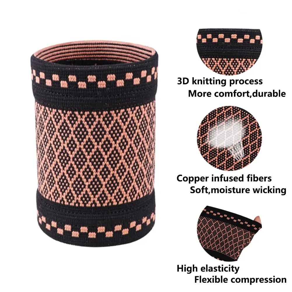 Copper Wrist Guard 1Pair Professional Sports Fitness Wrist Brace Support Protector Elastic Knitted Compression Wristband