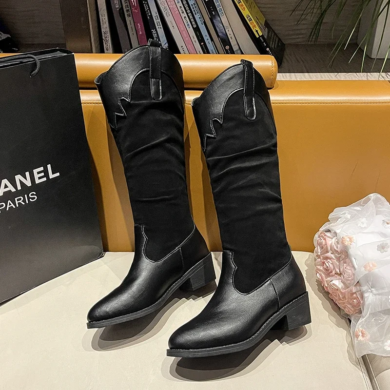 Medium Heel Soft-soled High Boots Versatile Foreign Comfortable Breathable Fashion Boots  Spring and Autumn New Women's Boots
