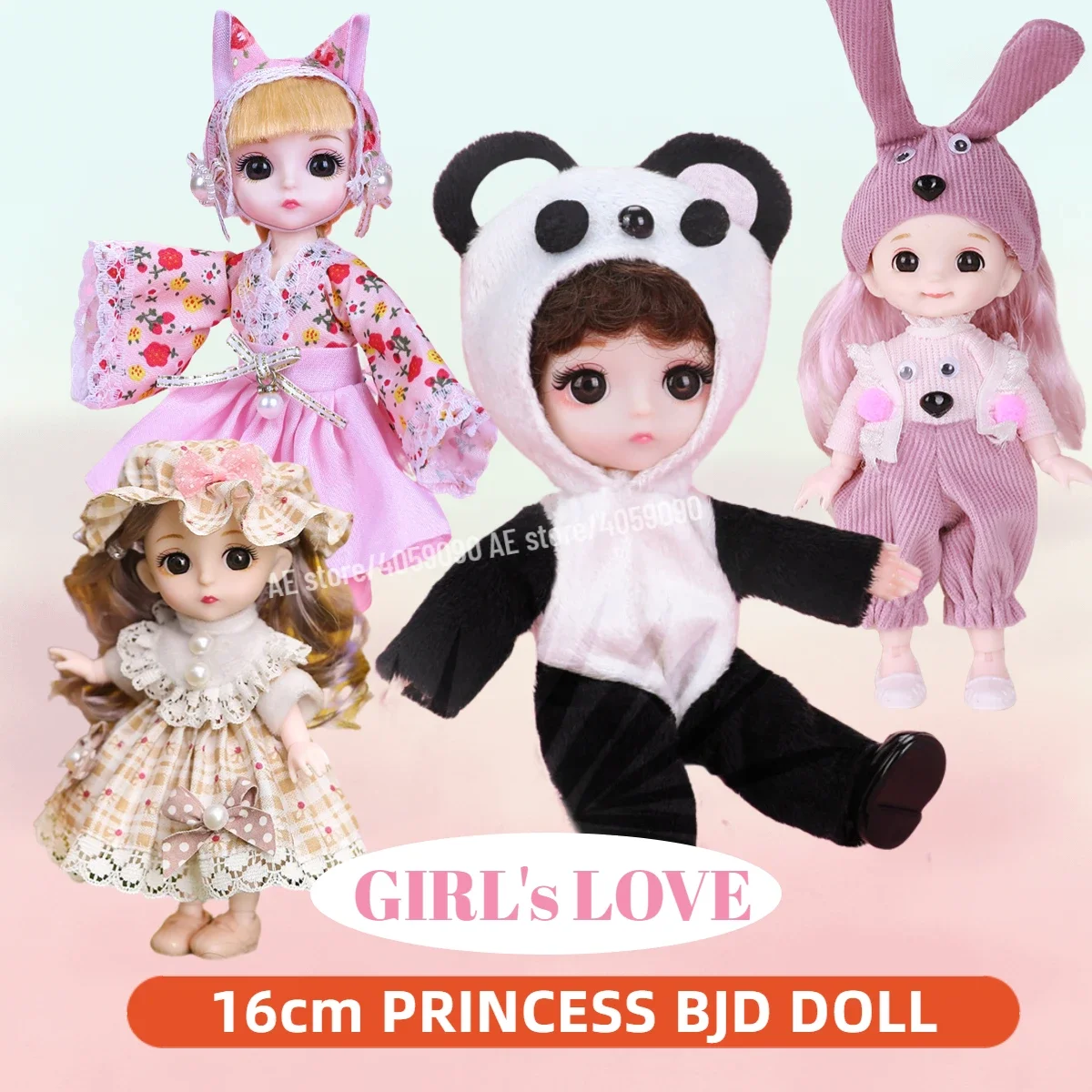 Adorable 16cm Princess BJD Doll Figure with Clothes and Shoes Movable 13 Joints Sweet Face Lolita Girl Gift Kid  Toy