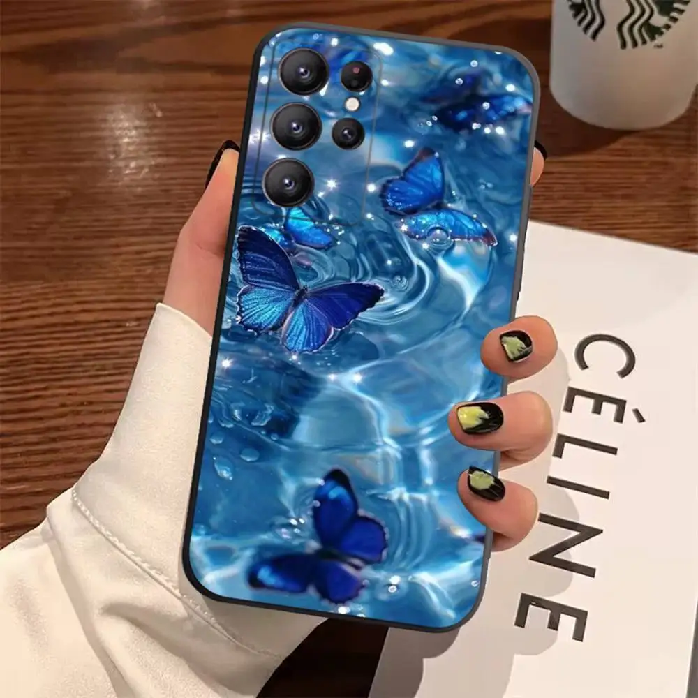 Blue Butterfly Ocean Waves TPU Soft Phone Case Cover