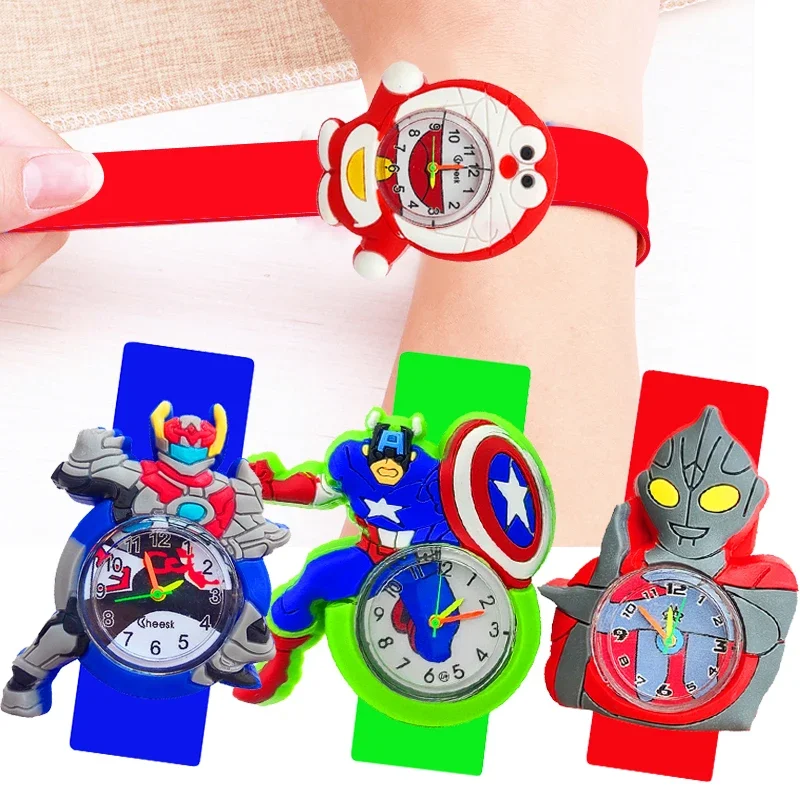 

Baby Learn Time Toy Children Slap Watch Silicone 3D Hero Warrior Kids Quartz Analog Watches Clock Boy Student Child Watch Gift