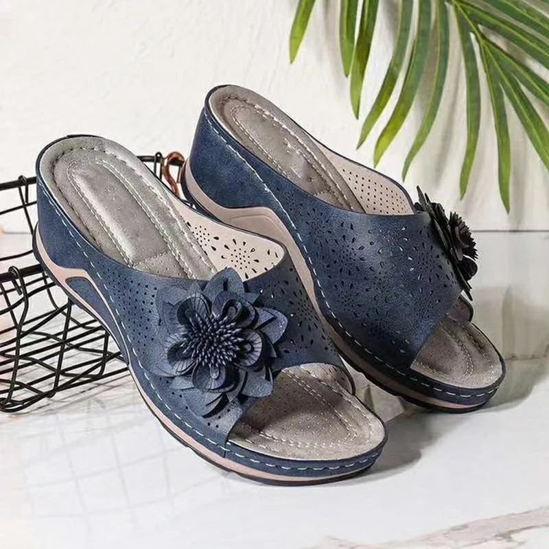 

2023 Summer Women Sandals Wedge Print Slippers Soft Comfortable Ladies Slip On Womens Sandals Solid Buckle Beach Shoes for Women
