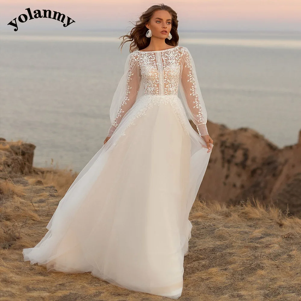 

YOLANMY Classic Puffy Sleeves Length Wedding Dresses Women 2023 Lace Appliques Vestidos De Novia Brautmode Drop Shipping