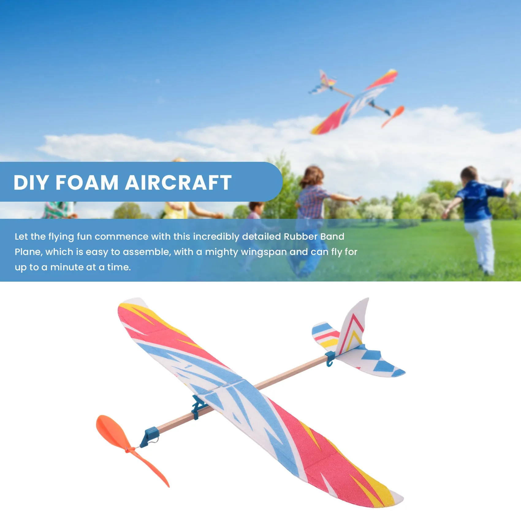 Elastic Rubber Band Powered DIY Foam Plane Model Kit Aircraft Educational Toy 4