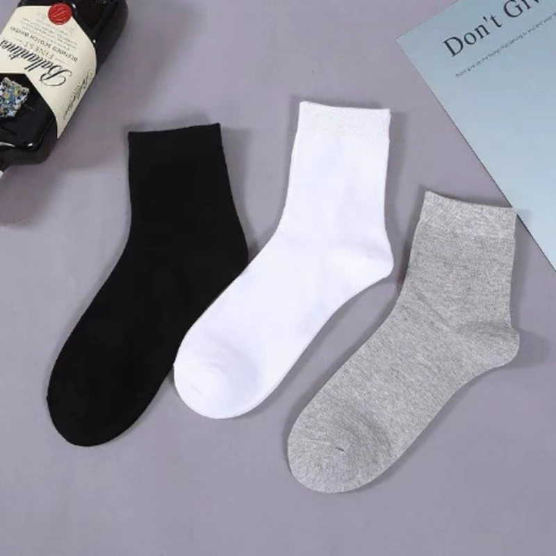 Men's Socks 5 Pairs / Lot Black White Gray Business Casual Sock Crew Soft Calcetines Breathable Spring Summer for Male_voghion.com