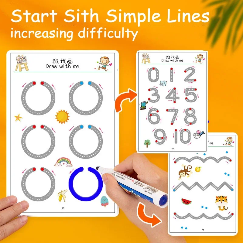 Montessori Children Educational Drawing Pen Control Training Color Shape Math Match Game Set Toddler Learning Activitie Toy Gift 2