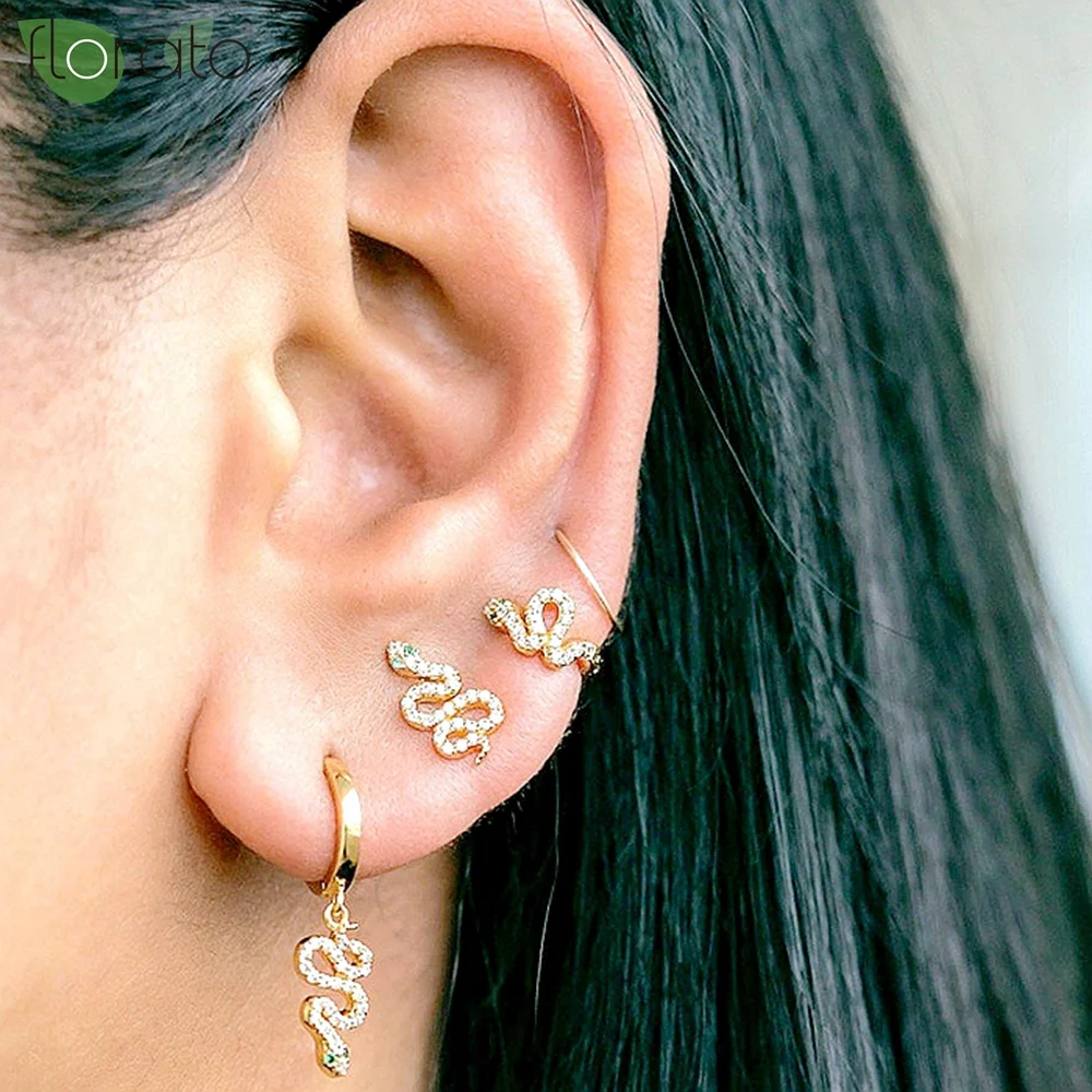 

925 Sterling Silver Needle Vintage Gold Earring Hoop Premium Studs Snake Hoop Earrings for Women 2022 Luxury Jewelry Accessories