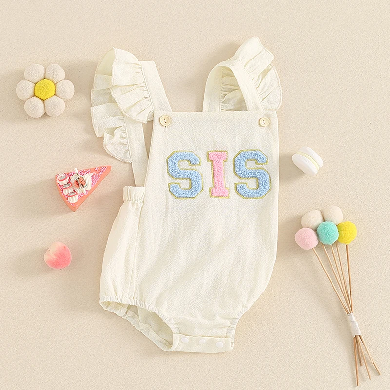 

Baby Girls Romper Fly Sleeve Embroidery Letters Infant Bodysuit Summer Clothes for Casual Daily