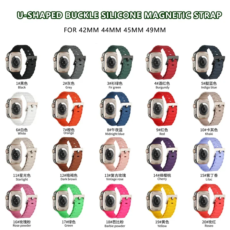 

Магнитный ремешок для Apple watch band 44 мм 49 мм 42 мм 45 мм, силиконовый браслет для iWatch series 3 5 SE 6 7 8 ultra, для серии 9 ultra2