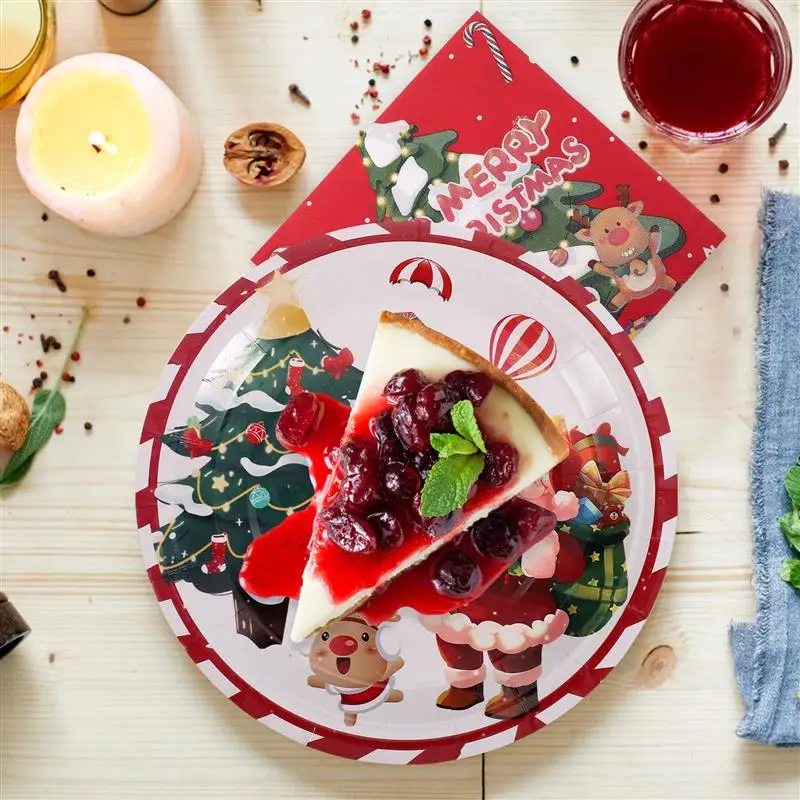 Christmas Tableware Xmas Dessert Plates Flatware Party Kit Disposable Paper Spoon And Fork Set Stainless Steel 40 Pcs