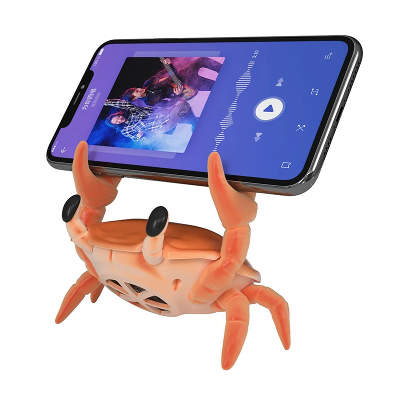 Creative Crab Shape Bluetooth Mini Speaker Phone Holder Portable Surround Sound Button Creative