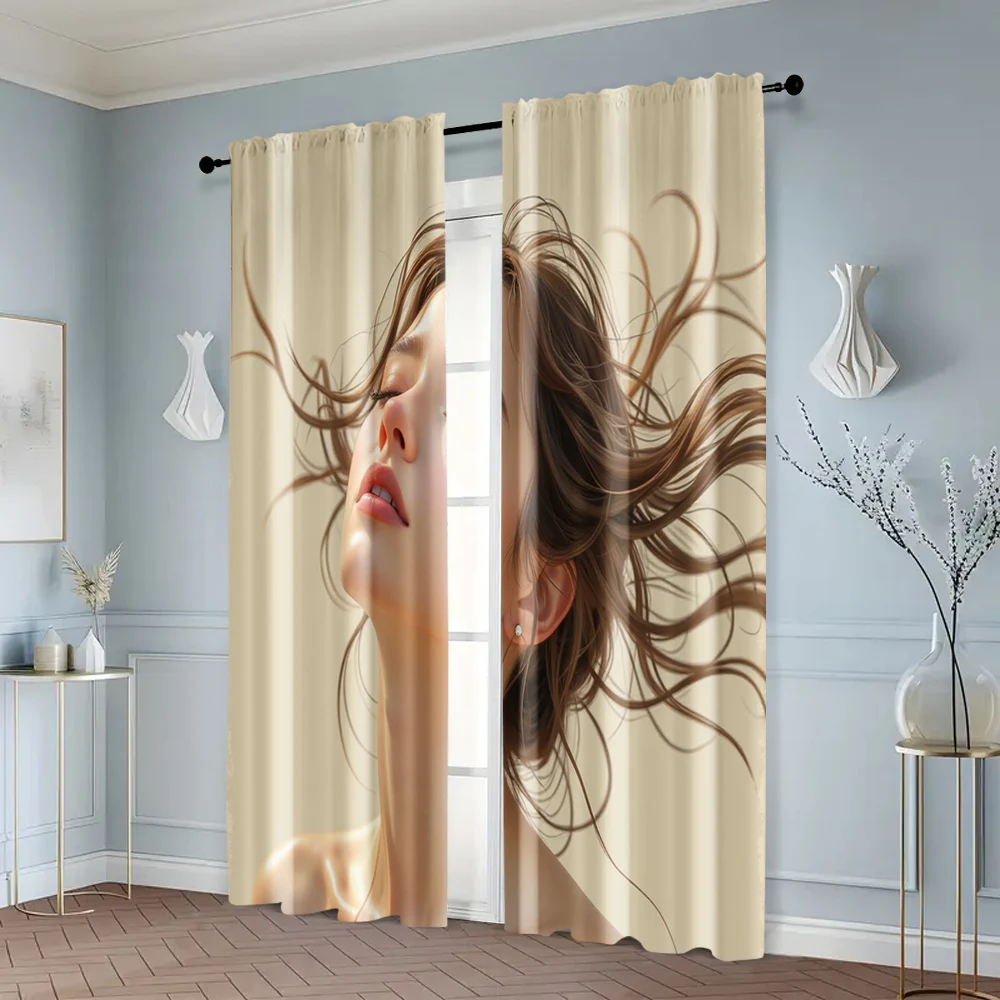 2pcs, Curtains&Window Treatment 2D print Beautiful Girl Versatile Durable Polyester (without rod) Versatile All Ldeal for 6