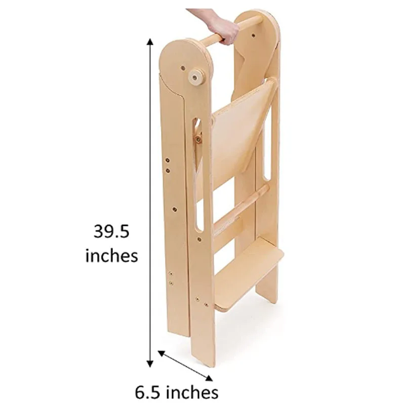 Folding Baby Footstool Hand Washing Table with Handrail Non-slip Solid Wood Tower Children Washstand Footstool Kids Chair