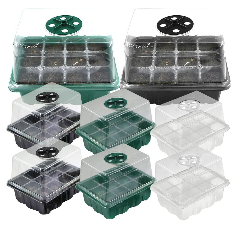 

3-styles 12 Holes Seedling Trays Germination Box Indoor Garden Seed Growing with Transparent Cover Succulent Transplant Package