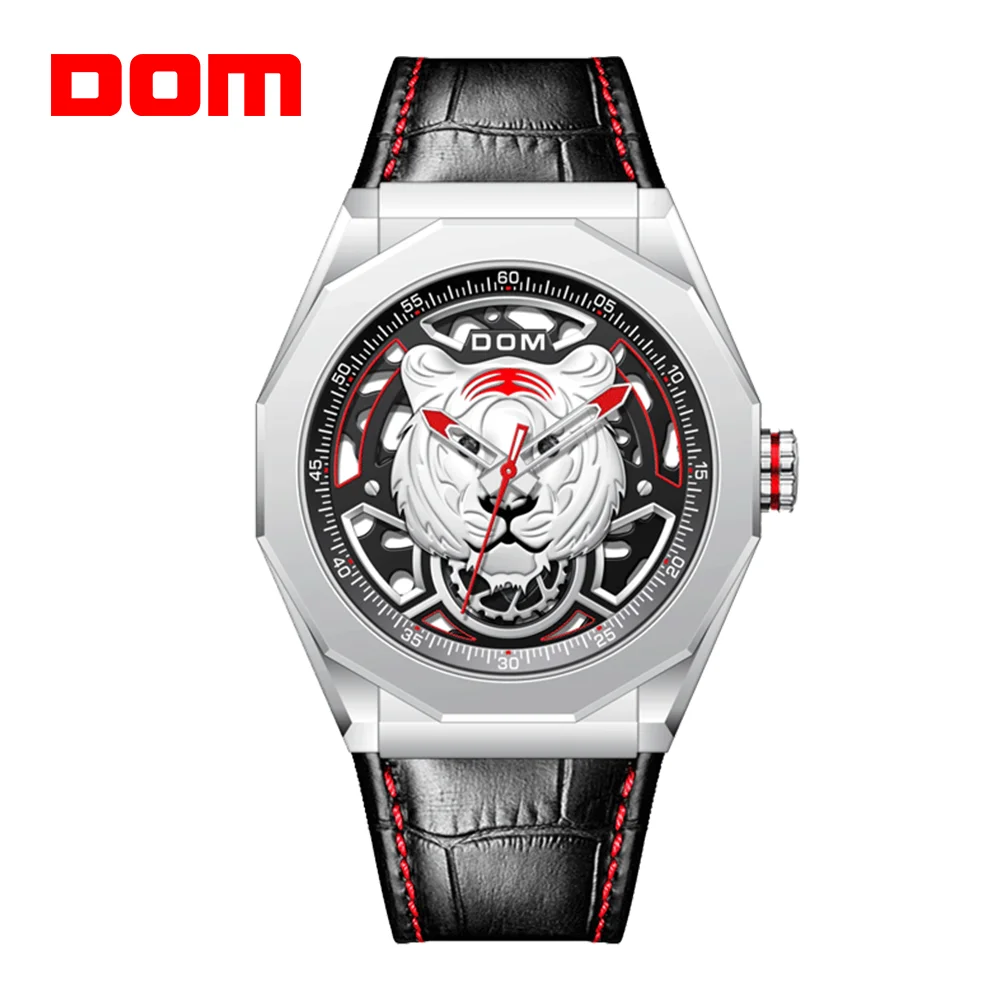 DOM Original Men's Waterproof Quartz Fashion Business Watch for MEN Top Brand  Leather Strap Unique Tiger Dial Design Watch tiger king s27 evo br original engine modification engine excluding carburetor