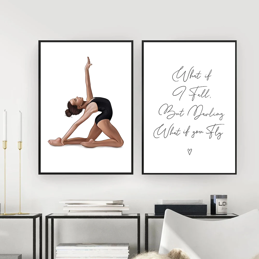 Nordic Wall Art Pictures Ginnastica Astratta Sport Girl Yoga Poster E Stampe Citazione Canvas Paitning For Gym Room Home Decor
