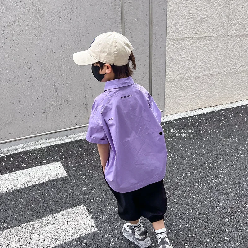 Imchildren 남아용 셔츠, 한국 버전, 파인 빗 코튼, 다목적 루즈핏 가디건, 어린이 심플한 순수 소매 탑