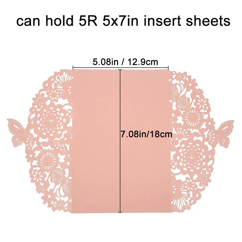 나비 3D 초대장 카드 꽃 웨딩 카드, 생일 레이저 컷 파티 카드, 5x7 인치 5R 사이즈, 10 개/팩