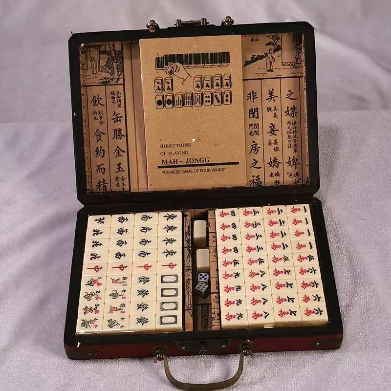 Chinese Numbered Large Acrylic Tiles Portable Carving Travel Mahjong Premium Mahjong Set 144 For Family Party Table Game 2
