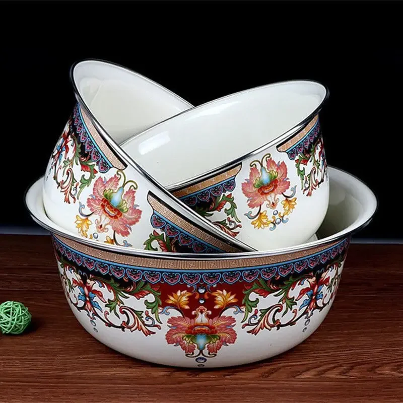 Thick Enamel Basin 3 Pieces Flavor Bucket Face Basin Oil Vegetable Washing Deep Filling Gas Induction Cooker